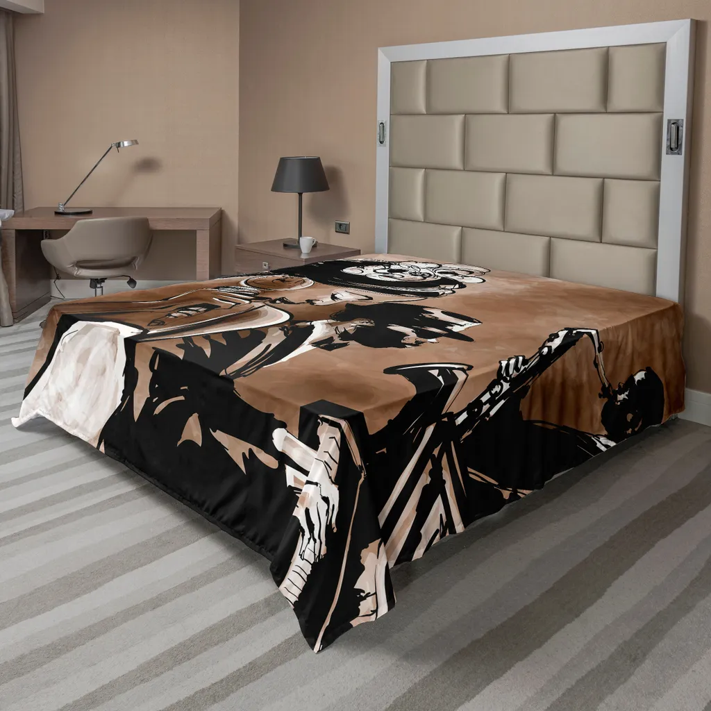 Drap de lit décoratif motif Musique Jazz, textile doux 244x205 cm