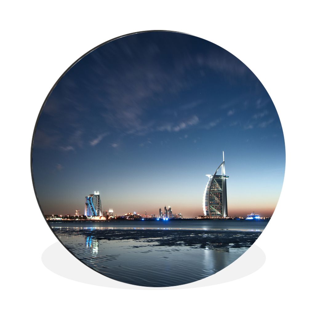 MuchoWow Aluminium Wandkreis Das wunderschöne Burj Al Arab und das Jumeirah Beach Hotel bei Sonnenuntergang Ø 30 cm Wanddeko Modern Wohnzimmer ...