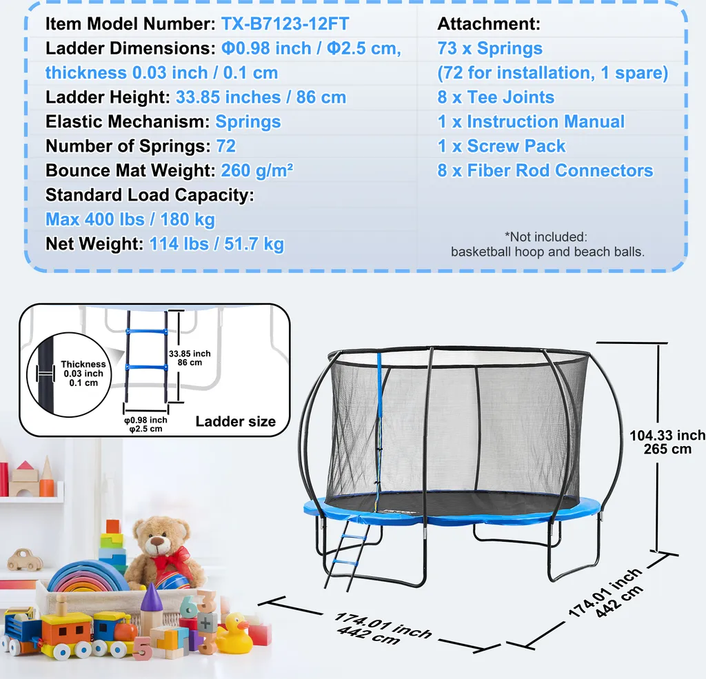 Trampoline d'extérieur avec Filet de Sécurité VEVOR 180kg, Idéal Enfant