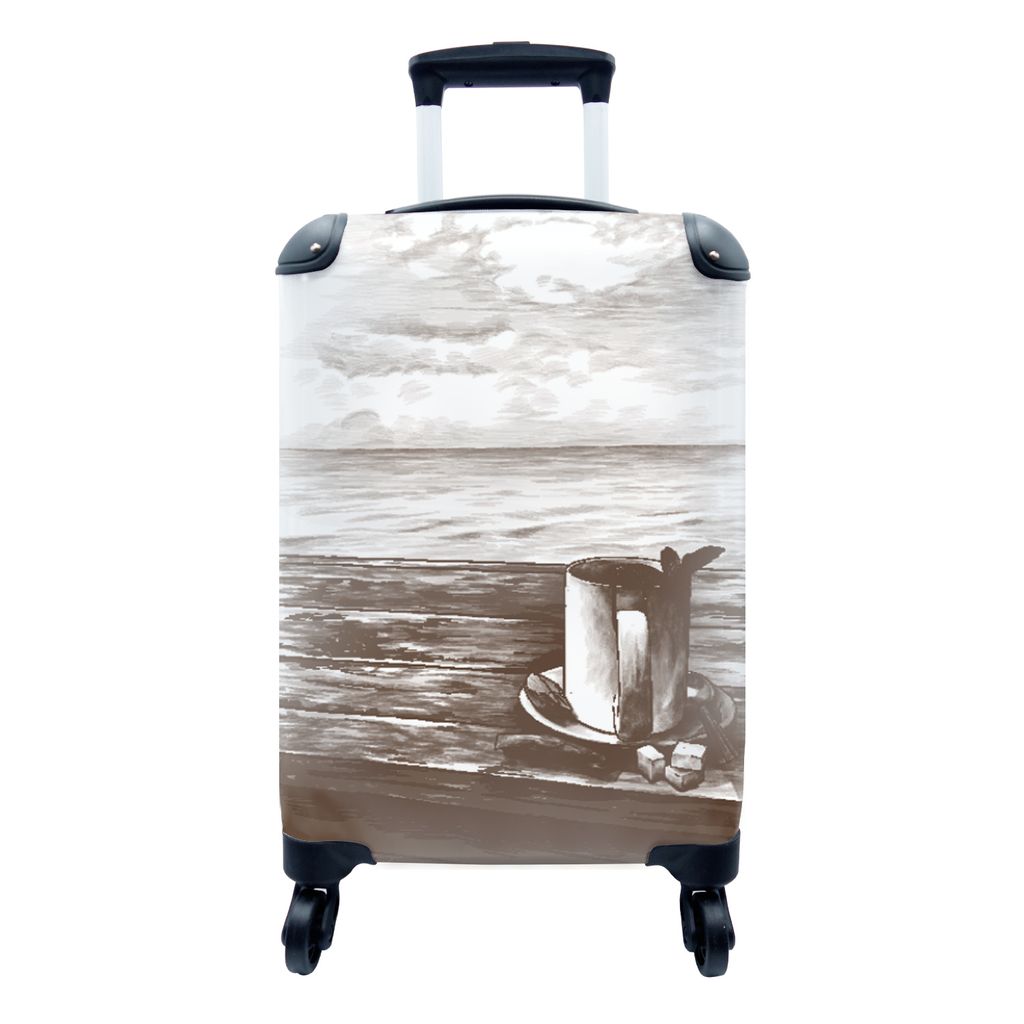 MuchoWow Koffer Handgepäck Trolley Rollkoffer Kleine Reisekoffer mit 4 Rollen - Becher - Tee - Meer - Cabin Size < 55x40x23 cm & 55x40x20 cm - F...