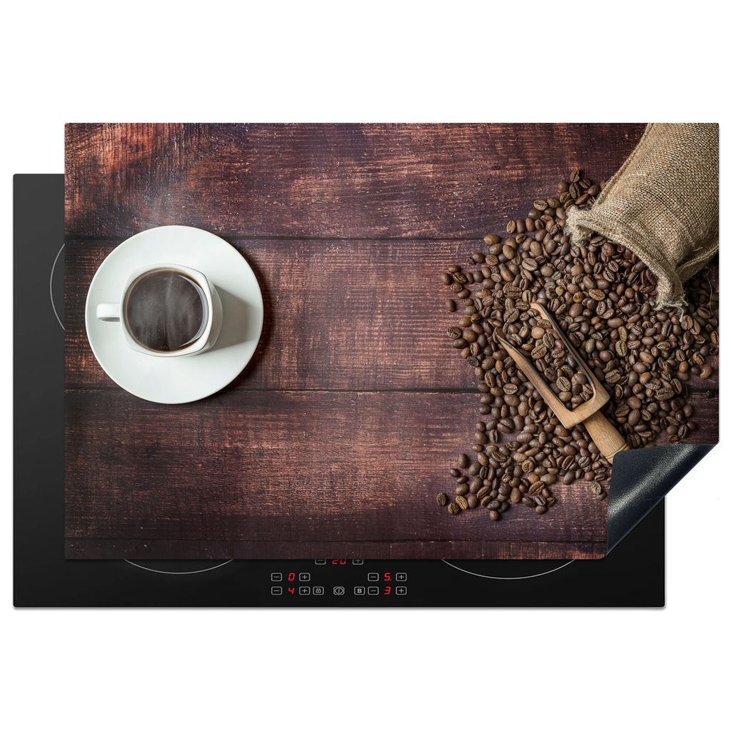 KitchenYeah Herdabdeckplatte Kaffee - Holz - Kaffeebohnen - Braun , 78x52cm, Küche Deko, Glaskeramikkochfeld Herdabdeckung, Abdeckplatte fùr Ko...