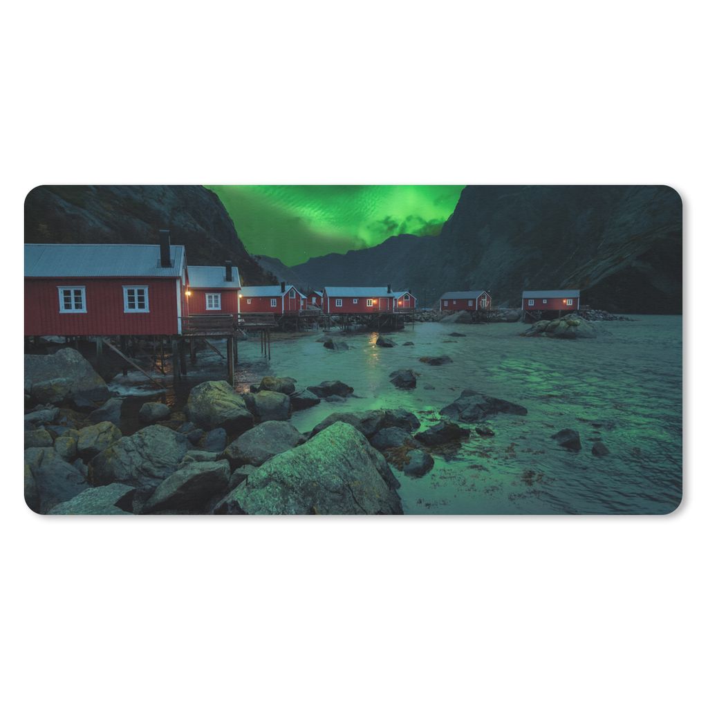 MuchoWow Schreibtischunterlage Nordlichter - Norwegen - Nacht 80x40 cm - XXL Mauspad - Gaming Mauspad