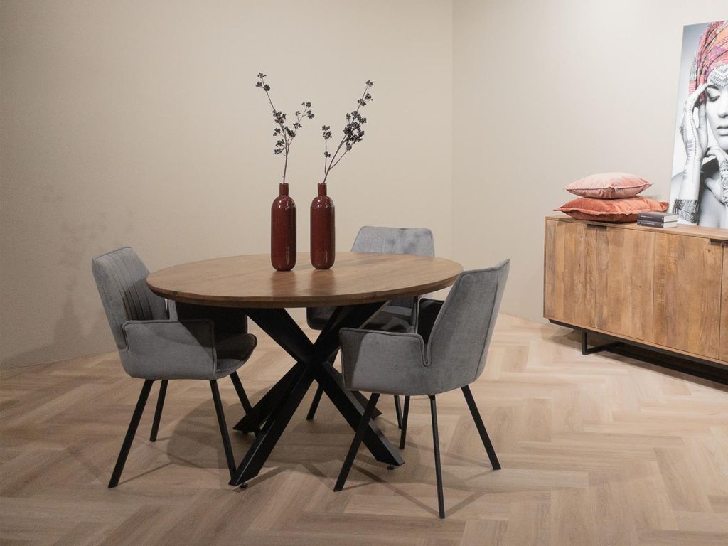 Livingfurn – Esstisch Jesper Rund 150 cm – Mangoholz / beschichteter Stahl