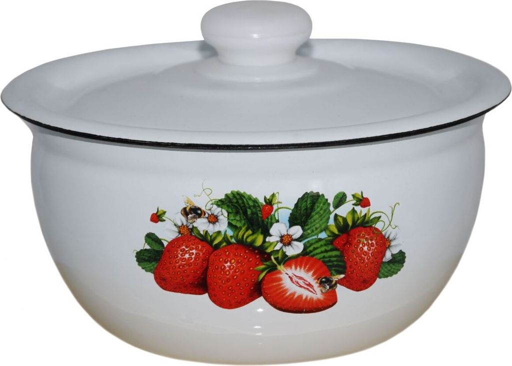 Emaille Salatschüssel mit Deckel 1,5 Liter emailliert mit Motiv Behälter Dose auch für Sülze Holodez Cholodez Aspik Холодец