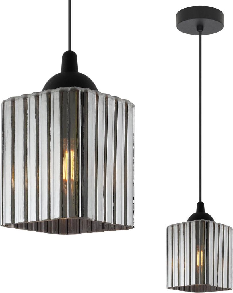 Hängelampe Riffle Schwarz 1-flammig mit graphitfarbenem Würfel Lampenschirm E27