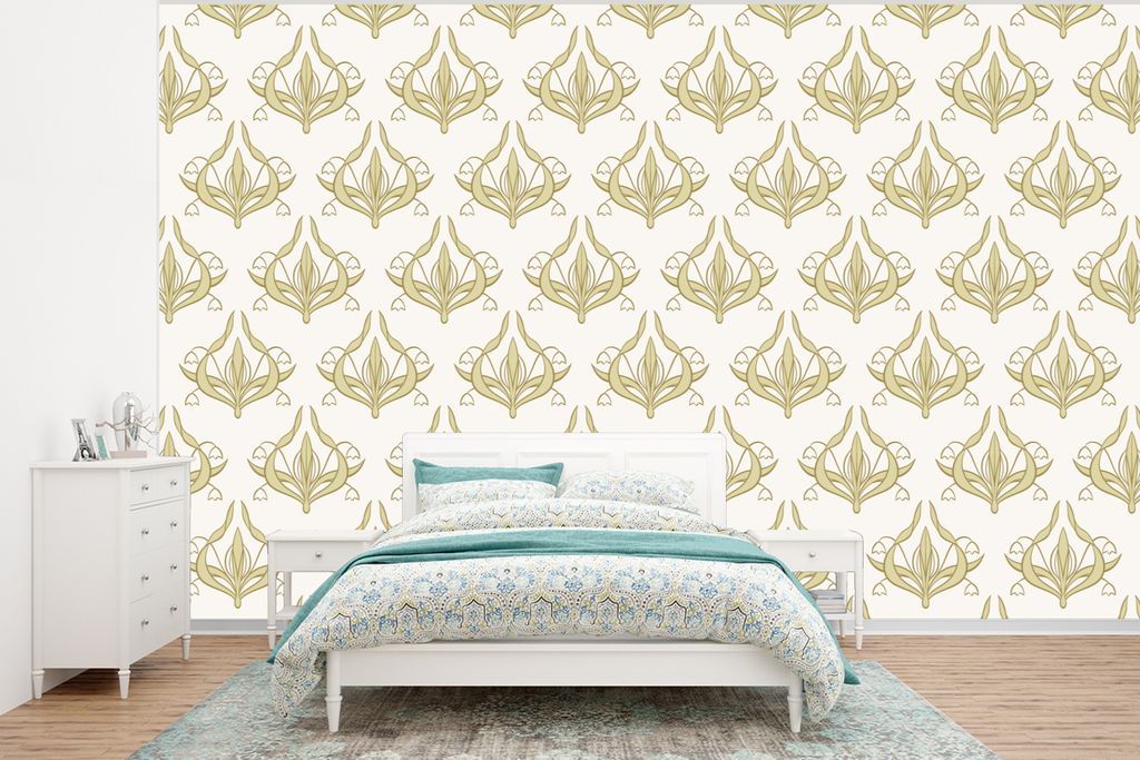 MuchoWow Fototapete für Wohnzimmer oder Schlafzimmer Wandtapete Vinyl Motivtapete Muster - Blumen - Jugendstil - 375x280 cm - Schlafzimmer tapete