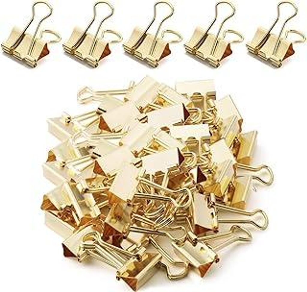 100 Stück Foldback Klammern Gold Metallklammern Dokumenten Clips Metall Vielzweckklammern Klein Binder Clips Ordner Klammern 19mm Büroklammern Kl...