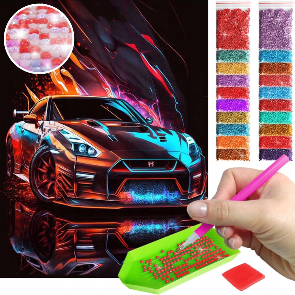 ARTULIO - Diamond Painting Set - Neon Sportauto Design - 40 x 30 cm - AB Steine, AB Diamant - Crystal Art, Komplettset Mosaik + Zubehör
