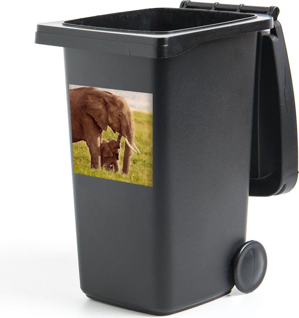 MuchoWow Mülltonnenaufkleber Elefant - Gras - Jung - Rüssel 40x40 cm - Abfall-Aufkleber - Container - für Abfallcontainer