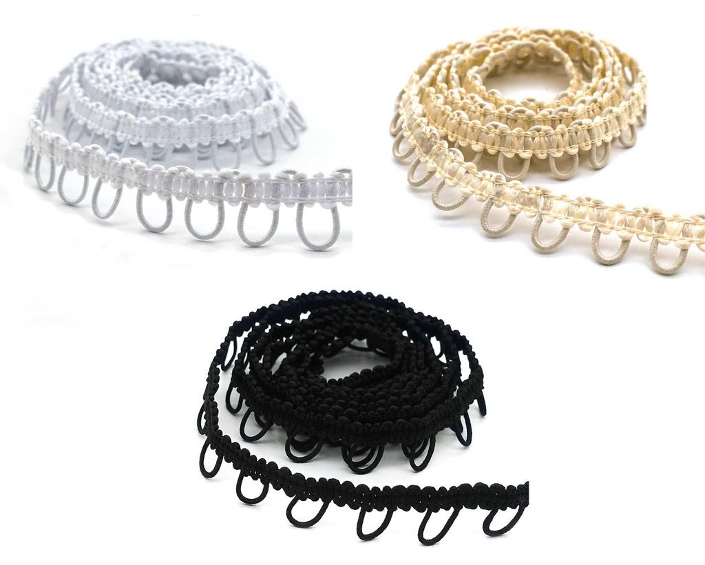 13,5m Schlingenborte mit elastischen Ösen 15mm Knopf Borte Band Kleider Kostüme