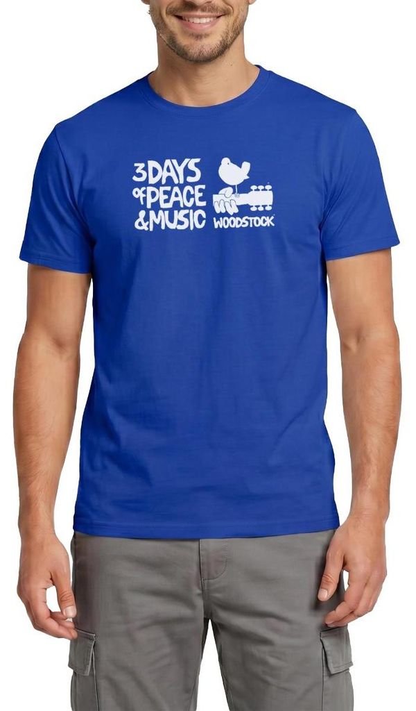 Spreadshirt Woodstock Logo Weiß 3 Days Of Peace & Music Männer T-Shirt, XL, Dunkelblau