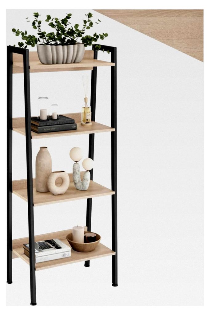 Leiterregal mit 4/5 Ebenen, schmales Standregal, Nischenregal, Möbel für Arbeitszimmer, Badezimmerregal, Bücherregal Wand, 57,5 x 34 x 138 cm - ...