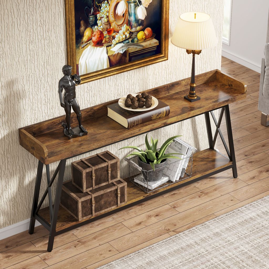 DCLRN Konsolentisch Schwarz – 80x75 Cm, Mit 3 Offenen Regalen, Für Flur, Wohnzimmer, Küche