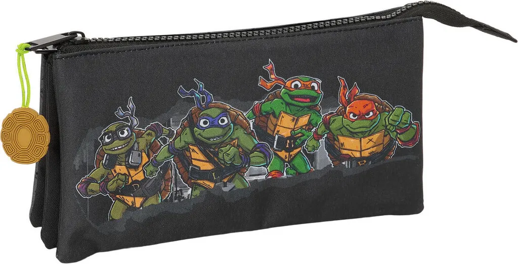 Astuccio Scuola 3 Zip Tartarughe Ninja Grigio Nero 22x12x3cm Resistente