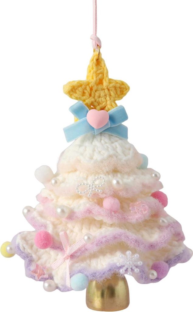 Gestrickter Weihnachtsbaumschmuck, bunt, mehrlagig, gehäkelter Weihnachtsbaumschmuck mit Glocke und Sternspitze für die Weihnachtsdekoration