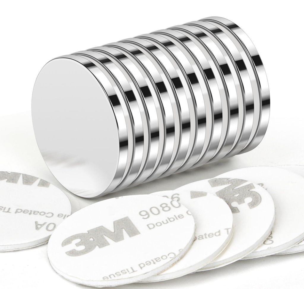 Extra starke Neodym-Magnete, 25 x 3 mm | 10 Stück starke, selbstklebende Magnete, kleine selbstklebende Magnete, extra starke Magnete für Heimwer...