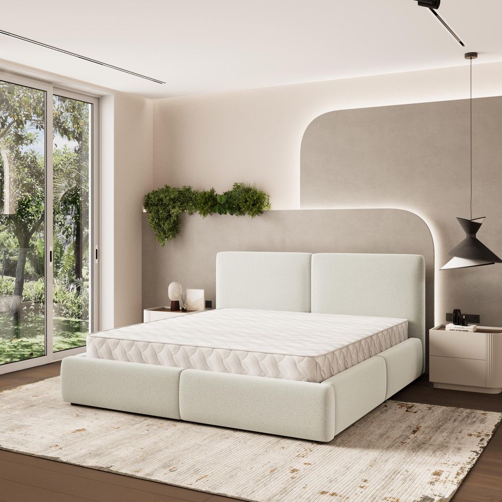 Masseno Polsterbett FELURO 180x200 cm, Polsterbett mit Bettkästen -Creme, SORO 02