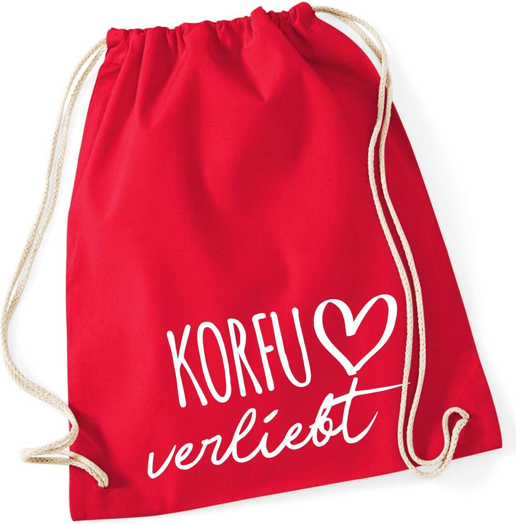 Huuraa Turnbeutel Korfu verliebt 12 Liter Classic Red Baumwolle Rucksack Geschenkidee