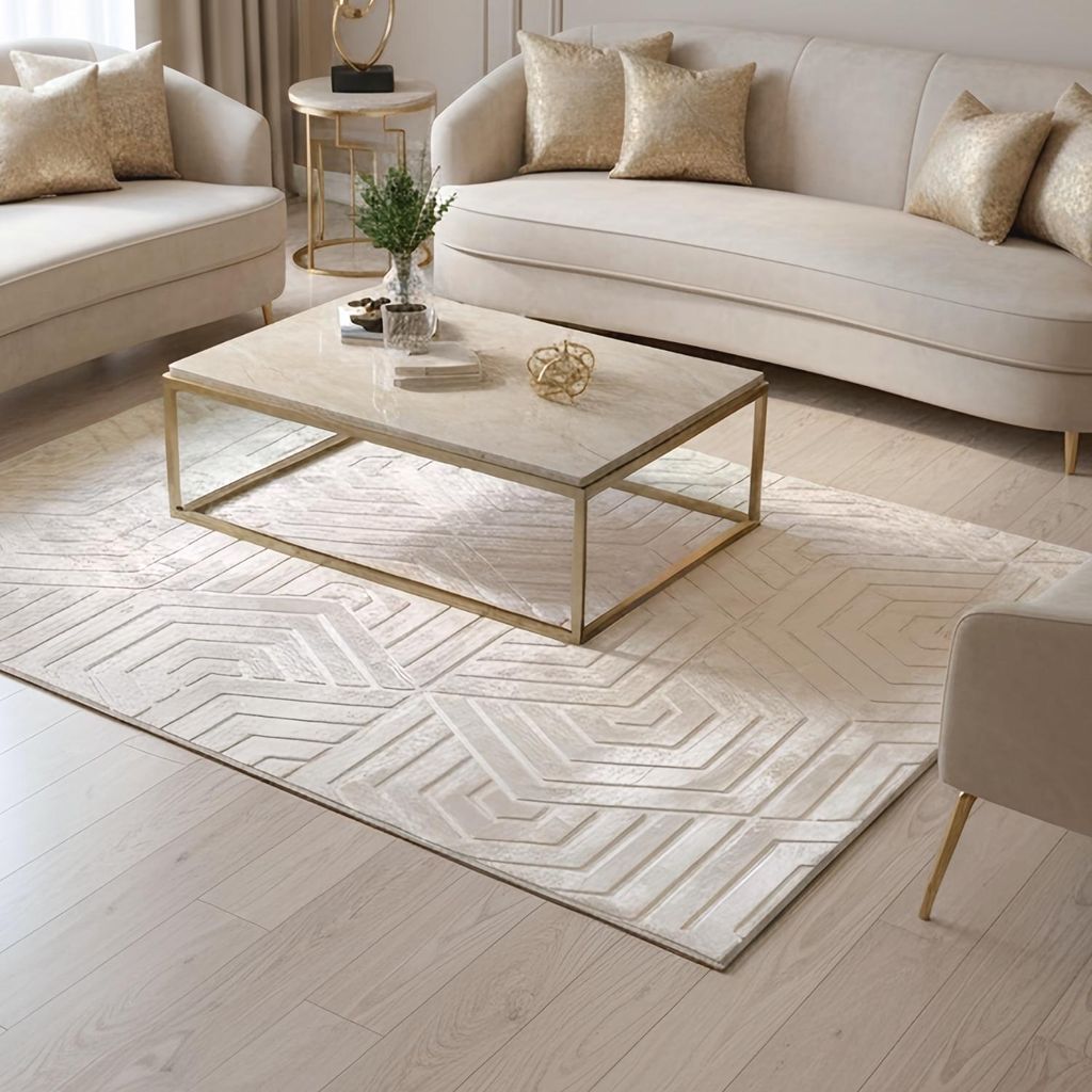 Teppich - 80x150 cm - Beige - Geometrisches Muster - 3D-Effekt - Rutschfest - Waschbar - Allergikerfreundlich - Weicher Teppich