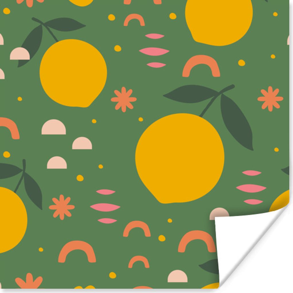 MuchoWow Poster Zitrone - Frucht - Rosa 100x100 cm - Babyzimmer