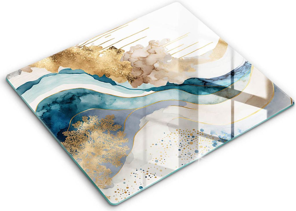 Glasschneideplatte - Herdabdeckplatte - 60x52 - Schneidebrett - Spritzschutz - Buntes Marmor