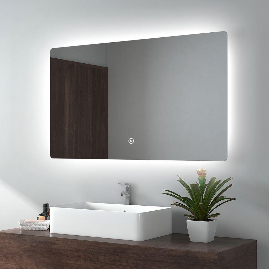 Badezimmerspiegel 80x60cm LED Badspiegel mit Beleuchtung kaltweiß Lichtspiegel Wandspiegel mit Touch-Schalter mit beschlagfrei IP44 energiesparend EMKE Badspiegel