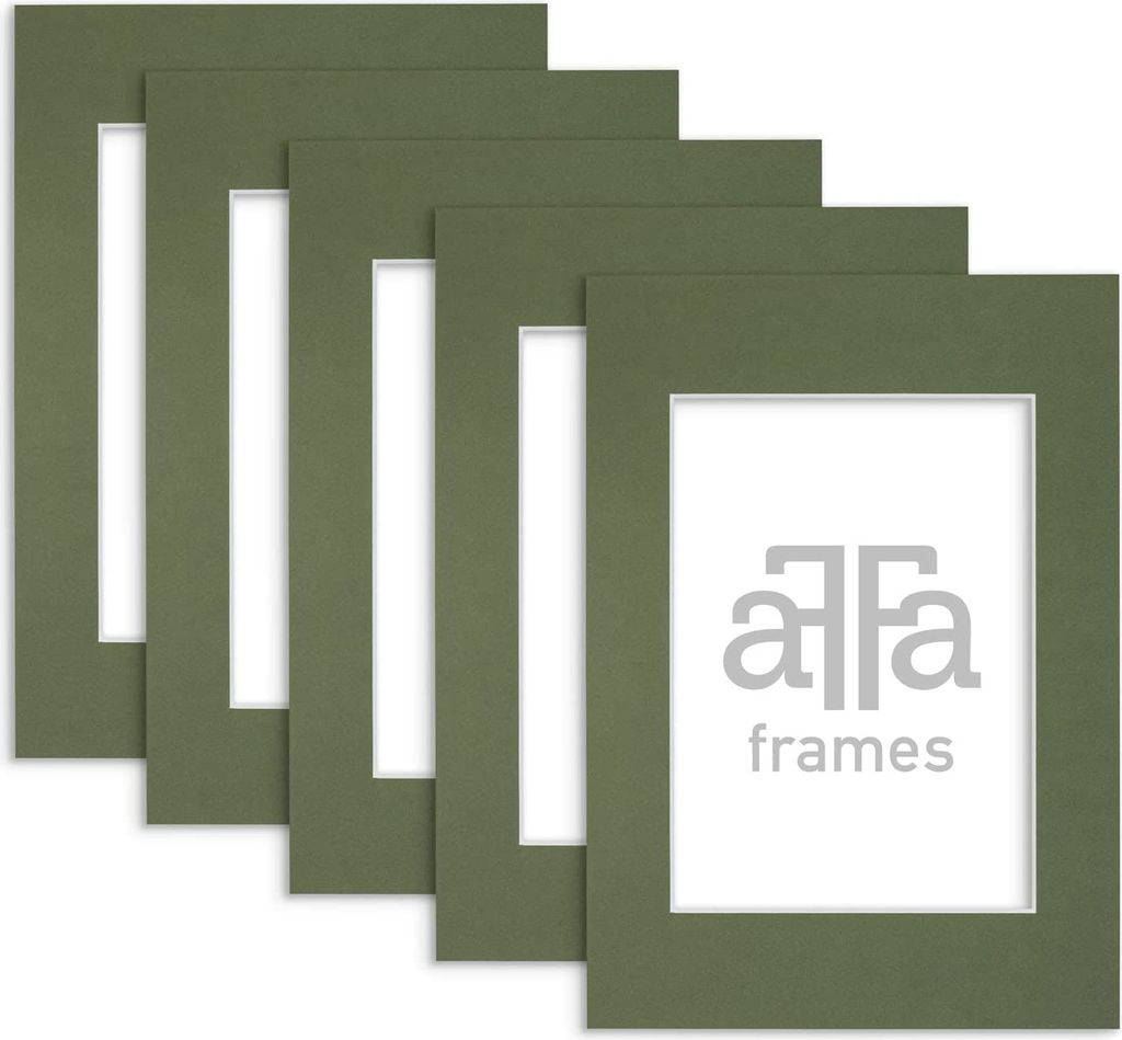 aFFa frames Passe Partout | Minimalistische Bildunterlage zur Anzeige Ihrer Fotos, Poster, Diplome | Karton, Farbe, Grün, 18x24 cm | 5 Stück pro Set