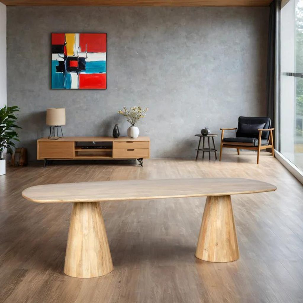 Zita Home, dänisch ovaler Esstisch, Doppelsäulenfüße, 240 cm, natur, Mangoholz