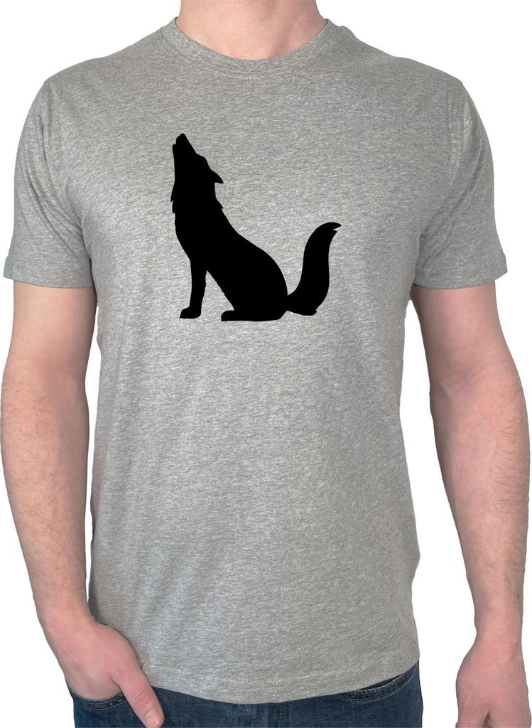 Huuraa Herren T-Shirt Heulender Wolf Silhouette XXL Sport Grey Bio Baumwolle Fairtrade Herrenshirt Geschenkidee