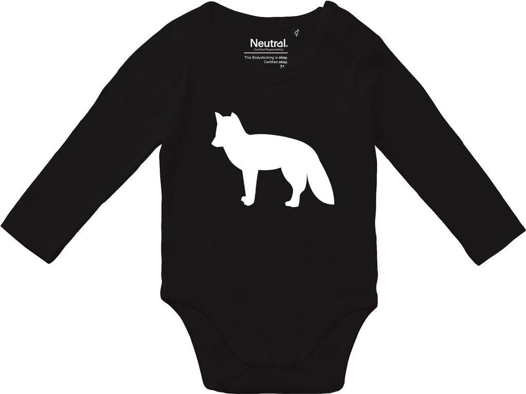 Huuraa Baby Body Fuchs Silhouette 80 Black Baumwolle Fairtrade Langarmbody Geschenkidee