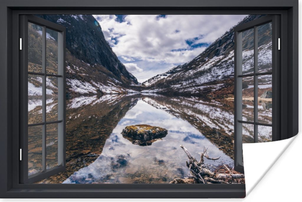 MuchoWow Poster Aussicht - Berge - Wasser 90x60 cm - Schlafzimmer