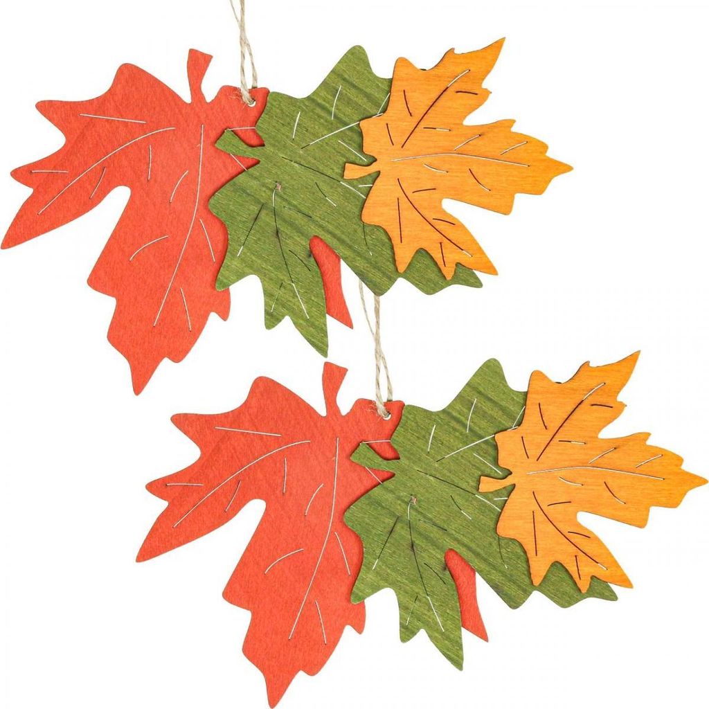 Herbst Deko Anhänger Holz Ahornblätter Laub 22cm 4er Set Fensterdeko Wanddeko, 4 Stück