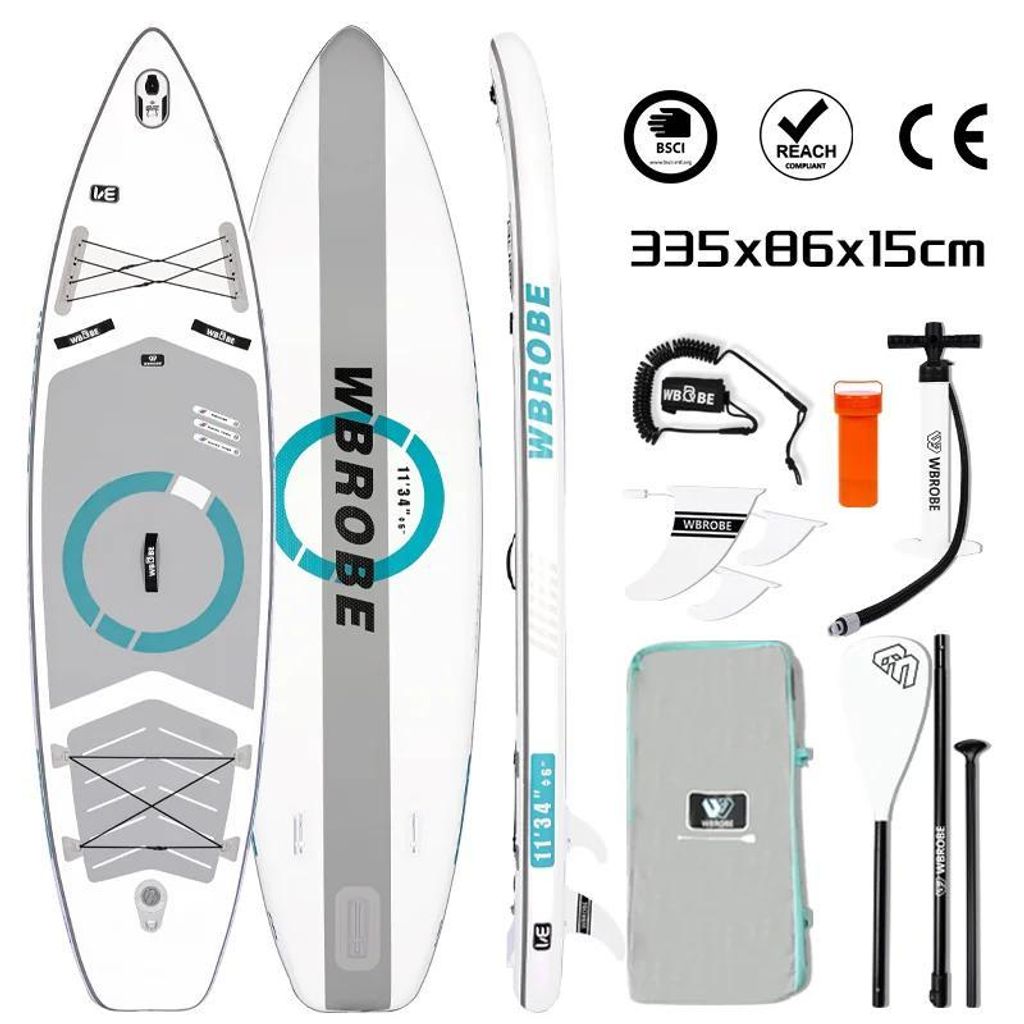Aufblasbares SUP Board - Stand Up Paddleboard Surfboard - Leichtes Allround Modell - 86x35x15 cm - Mit Pumpe und Zubehör - Silber Grau