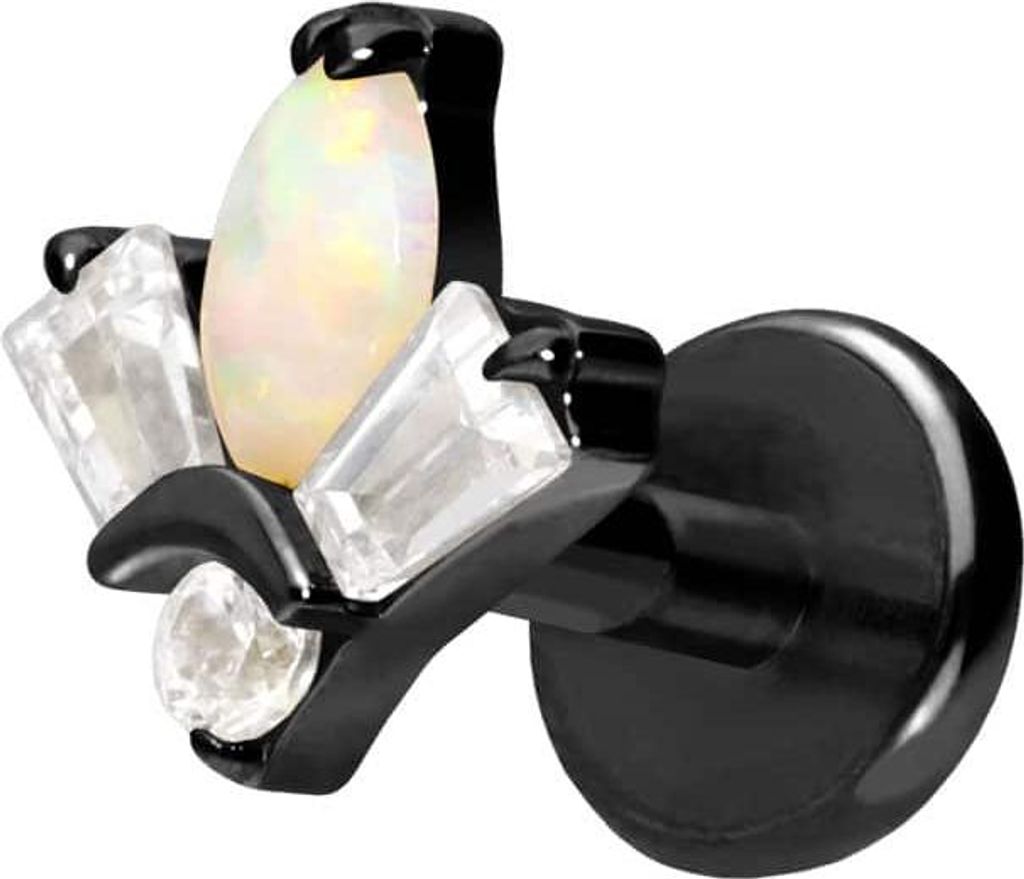 Ohrpiercing, Nasenpiercing Titan Labret mit Push Fit LOTUSBLÜTE Schwarz Stablänge: 5mm | Stabstärke: 1mm