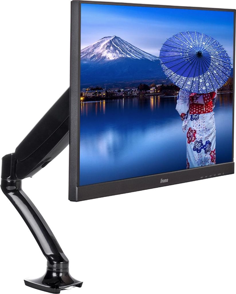 DS3001C-B1 / Einzel Monitorhalterung mit flexibler, höhenverstellbarer Gasdruckfeder und Kabelführung. Für Displays von 10-27", VESA 75x75 or 10...