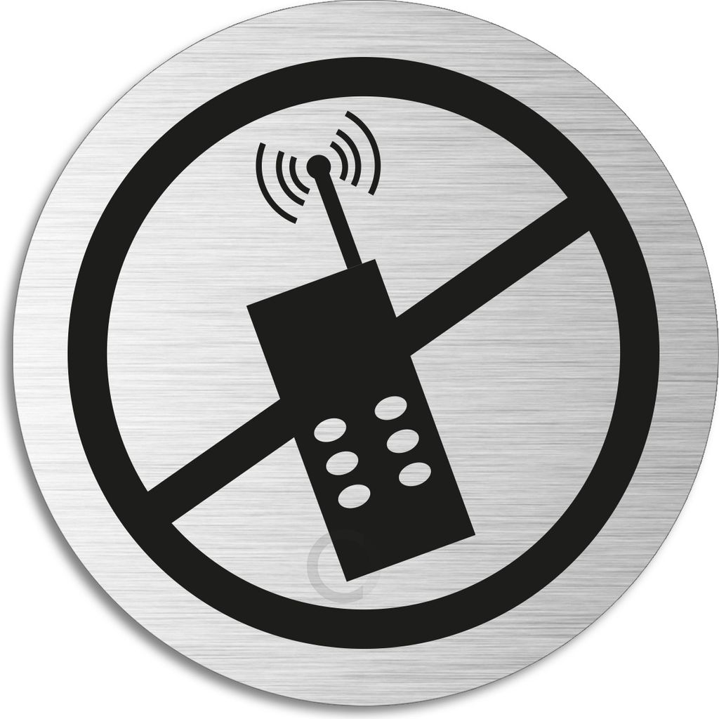Schild - Handy aus |Türschild aus Aluminium | Edelstahloptik selbstklebend Ø 75 mm