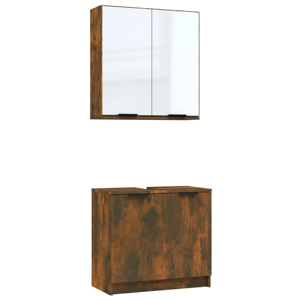 Set Bagno vidaXL 2 Pezzi Rovere Fumo - Mobile Lavabo e Specchio Moderno