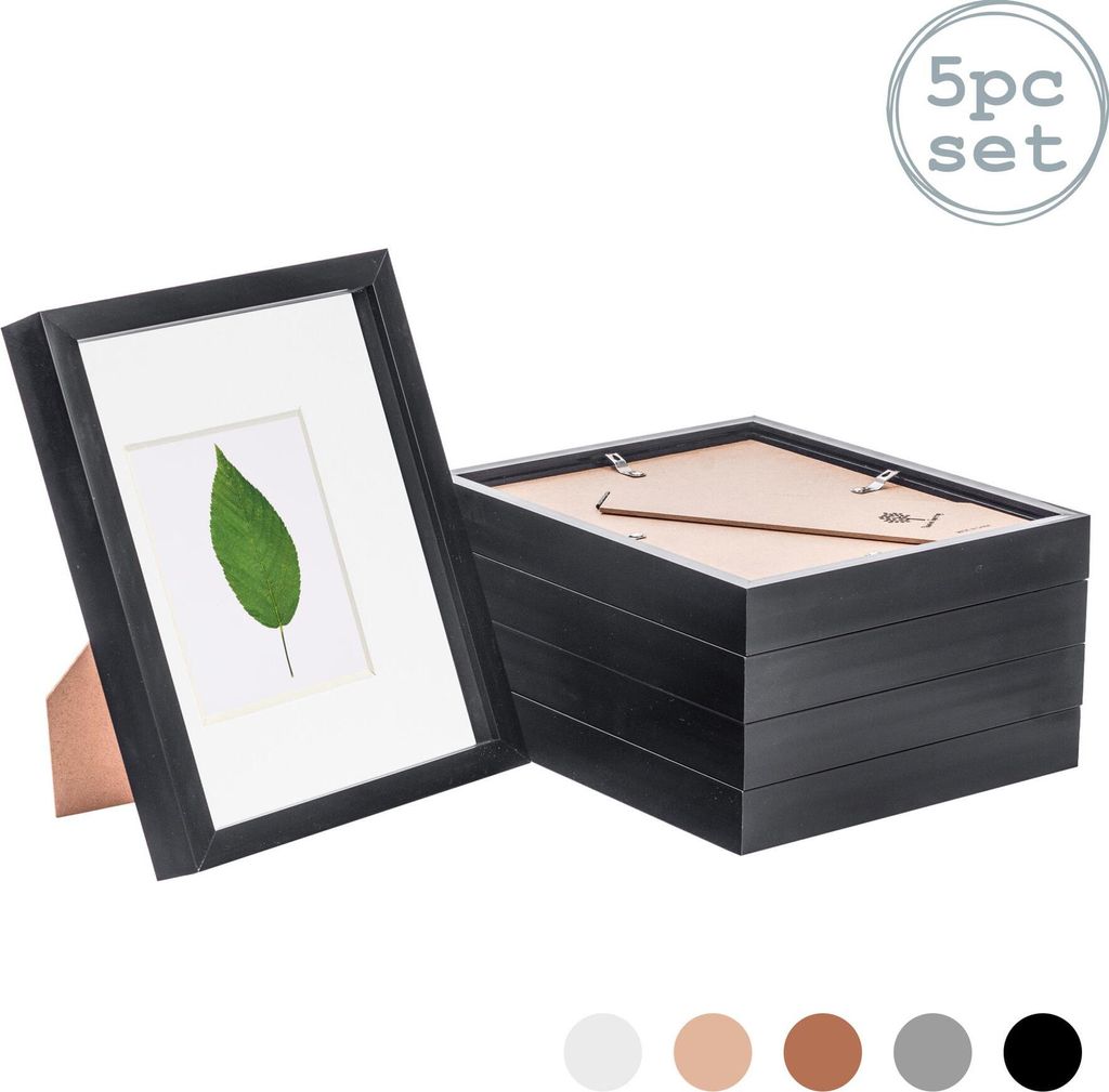 Nicola Spring 5 Stück 8 x 10 3D-Schatten-Kasten-Foto-Rahmen-Set - Craft Anzeigen Bilderrahmen mit 4 x 6 Montage - Glas Aperture - Schwarz