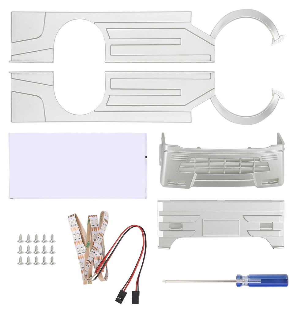 RC Wide Body Kit Große umlaufende Abdeckung LED-Licht-Modifikationskits für WPL D12 Truck SilverGreen