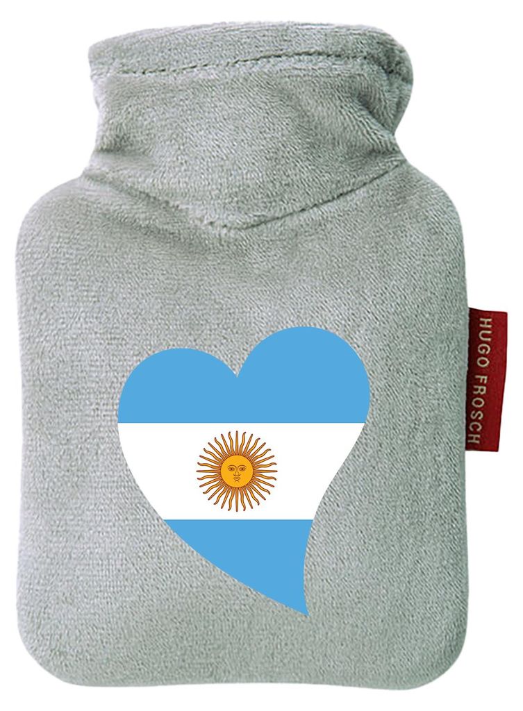 Huuraa Mini-Wärmflasche Argentinien Flagge Herz 0,2 Liter Grey Mini Veloursbezug Taschenwärmer Geschenkidee