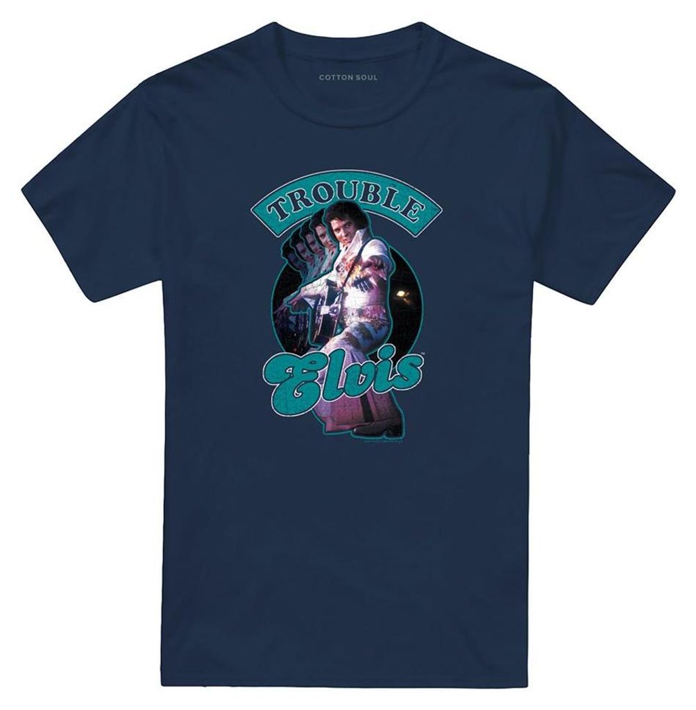 Elvis Presley - "Total Trouble" T-Shirt für Herren/Damen Uni TV33350 (XL) (Marine)