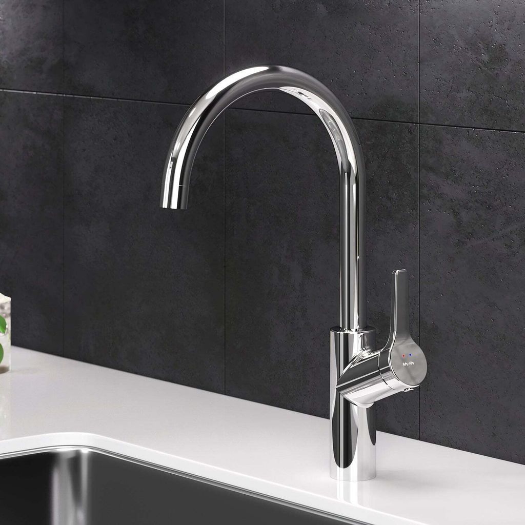 Wasserhahn Küche drehbar Küchenarmatur Edelstahl Spültischarmatur Hochdruck Armatur Mischbatterie Küche gebürstet AM.PM FXB07000 X-Joy S, Chrom