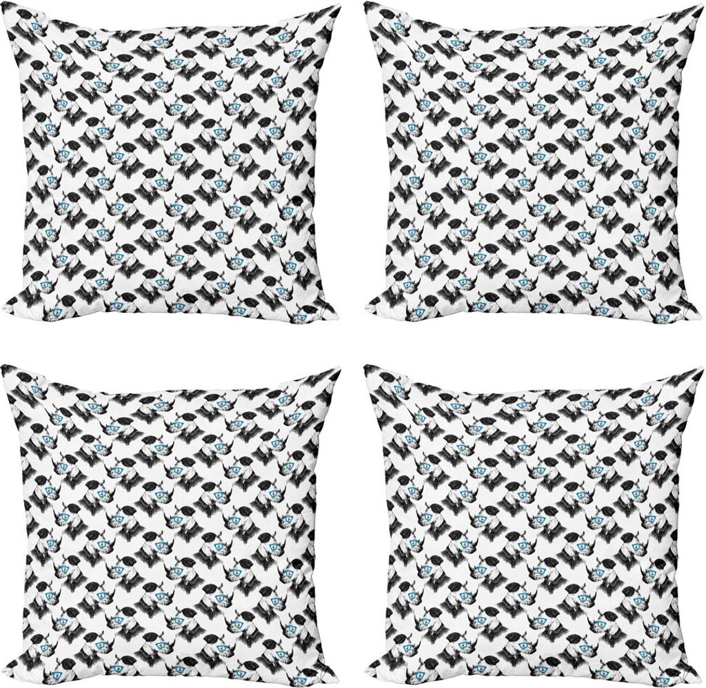 ABAKUHAUS Tier Kissenbezug Set (4 Stück), Hand gezeichnet Hipster Tier, Moderner Doppelseitiger Digitaldruck, 60 cm x 60 cm, Blau und Dunkelgrau