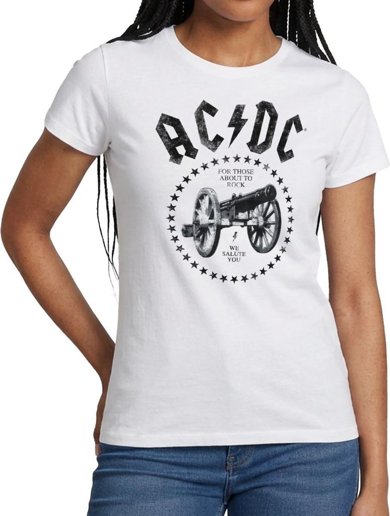 Spreadshirt AC/DC For Those About To Rock Logo Mit Kanone Frauen T-Shirt, XXL, Weiß
