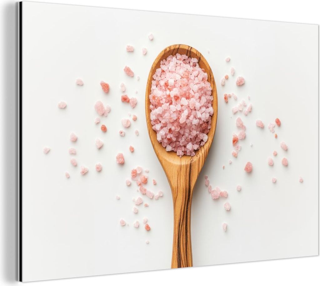 MuchoWow Wanddekoration Metall Metallbild Wandkunst 30x20 cm Löffel - Salz - Rosa MuchoWow Aluminium Gemälde - Aluminiumgemälder