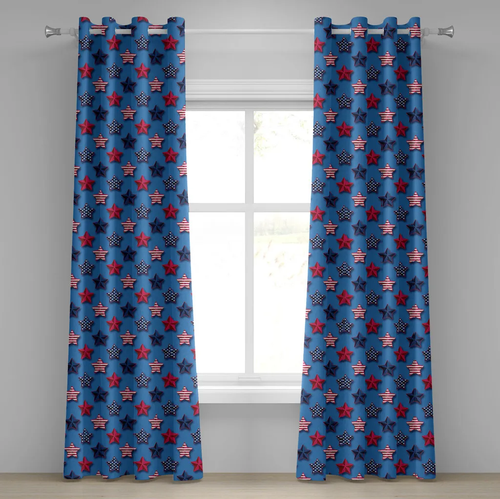 Rideau pour salon ambiance USA 4 Juillet Bleu Azur et Magenta 280cm