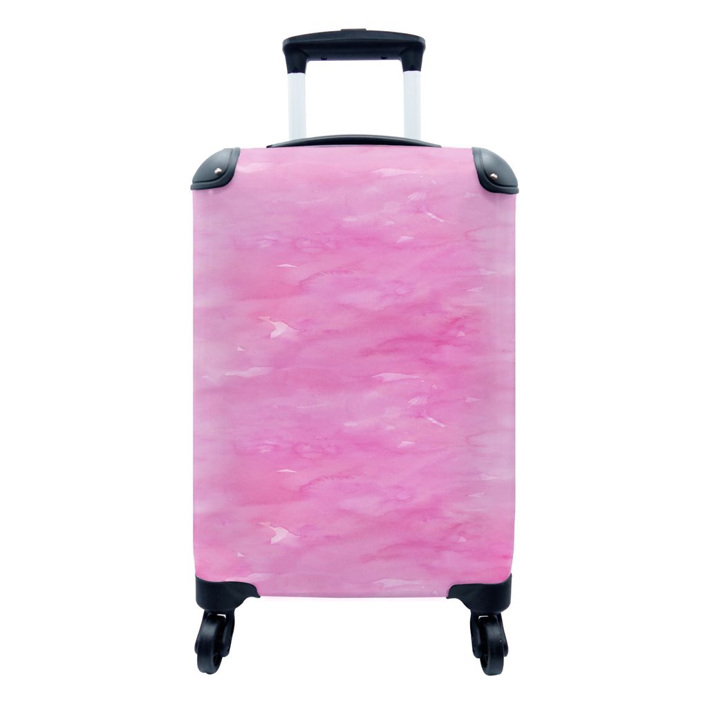 MuchoWow Koffer Handgepäck Trolley Rollkoffer Kleine Reisekoffer mit 4 Rollen - Aquarell - Rosa - Muster - Cabin Size < 55x40x23 cm & 55x40x20 c...