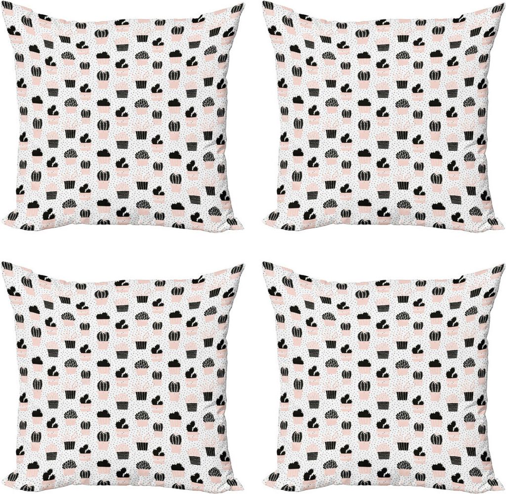 ABAKUHAUS Kaktus Kissenbezug Set (4 Stück), Foliage Silhouettes, Moderner Doppelseitiger Digitaldruck, 40 cm x 40 cm, Pale Coral Schwarz Weiß