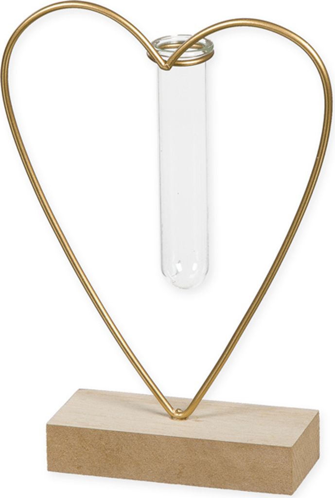 Metall-Herz gold mit Glasröhrchen Vase Hochzeit