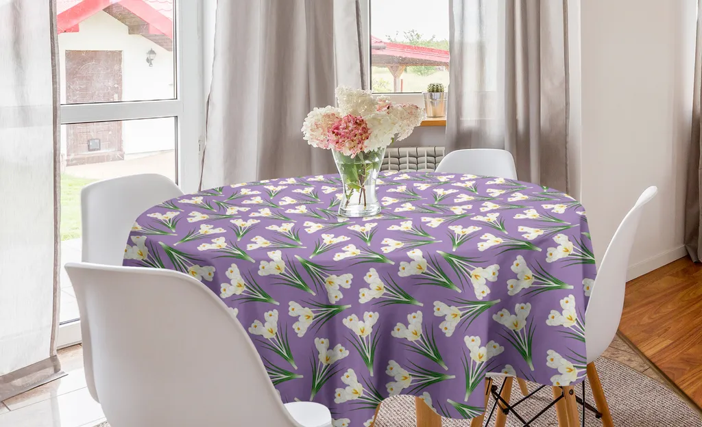 ABAKUHAUS Tovaglia Rotonda 150 cm - Motivo Floreale Crochi Viola